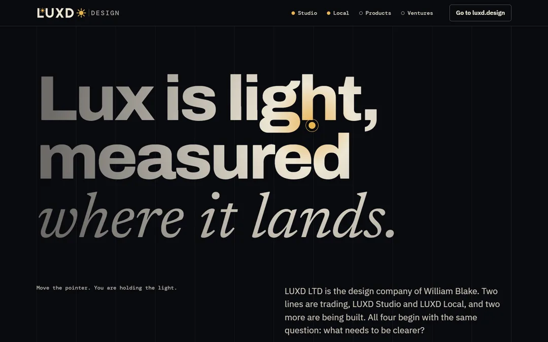 Experimental Digital: the opening screen at 1440 pixels wide.
